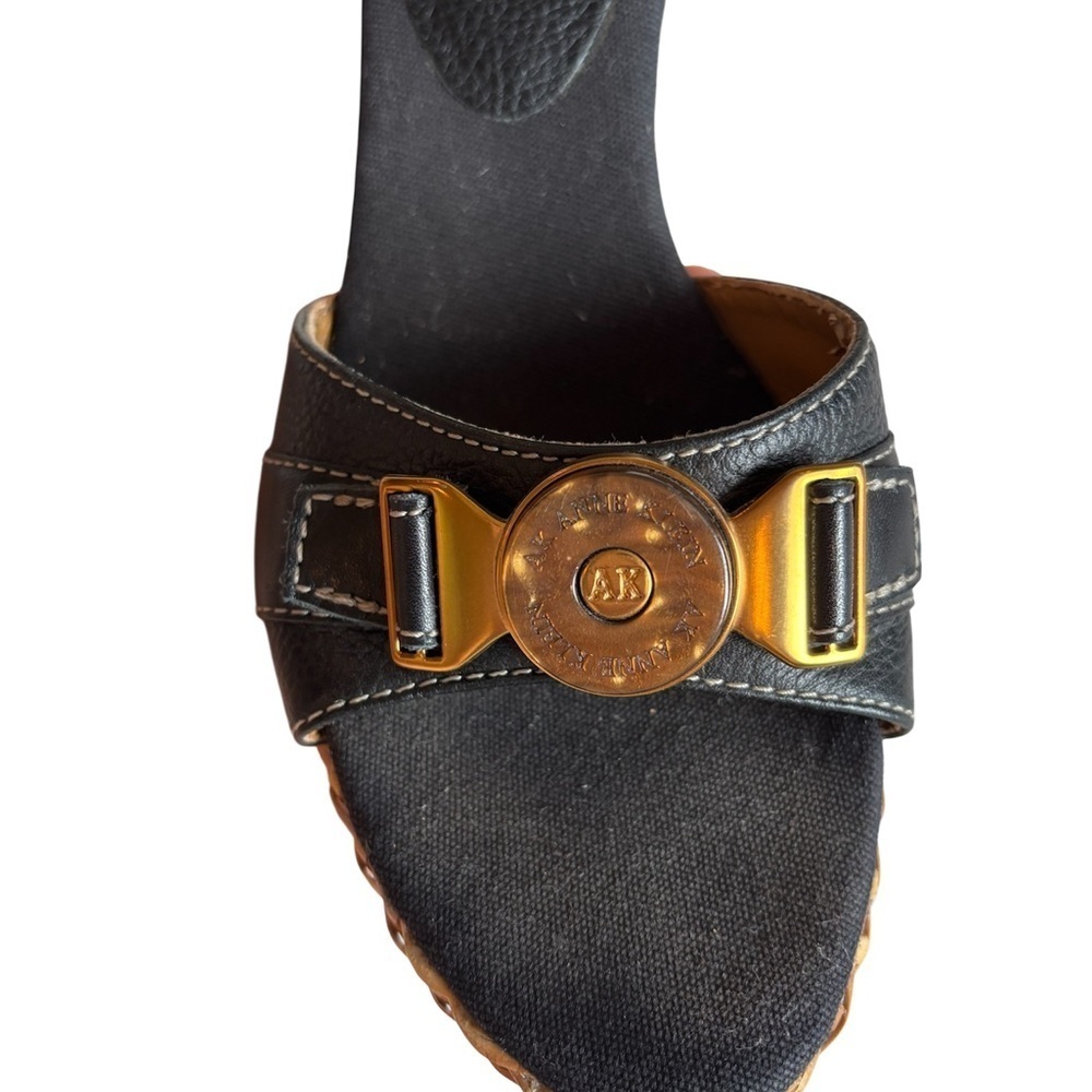 Anne Klein Black and Tan Wedge Mules Leather  size 7.5 - Picture 4 of 9